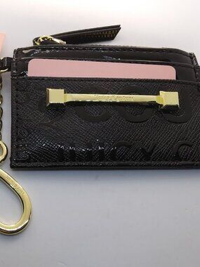 Juicy Couture Black Card Holder Wallet Gold Keychain Coin Holder NWT